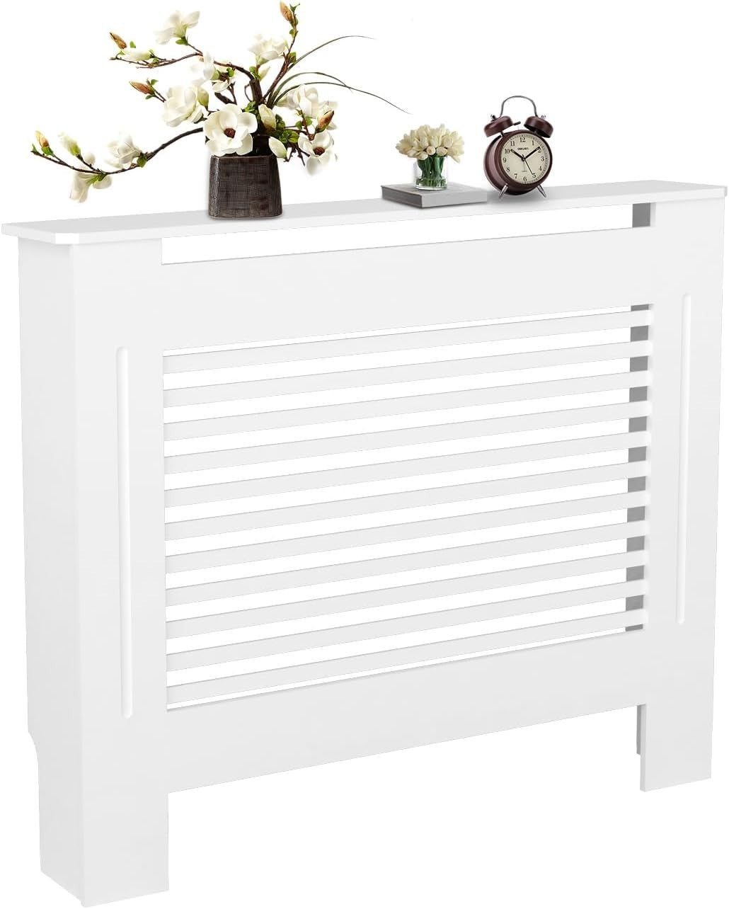 White Radiator Cover 90cm High MDF Horizontal Slats Modern Heater Cabinet