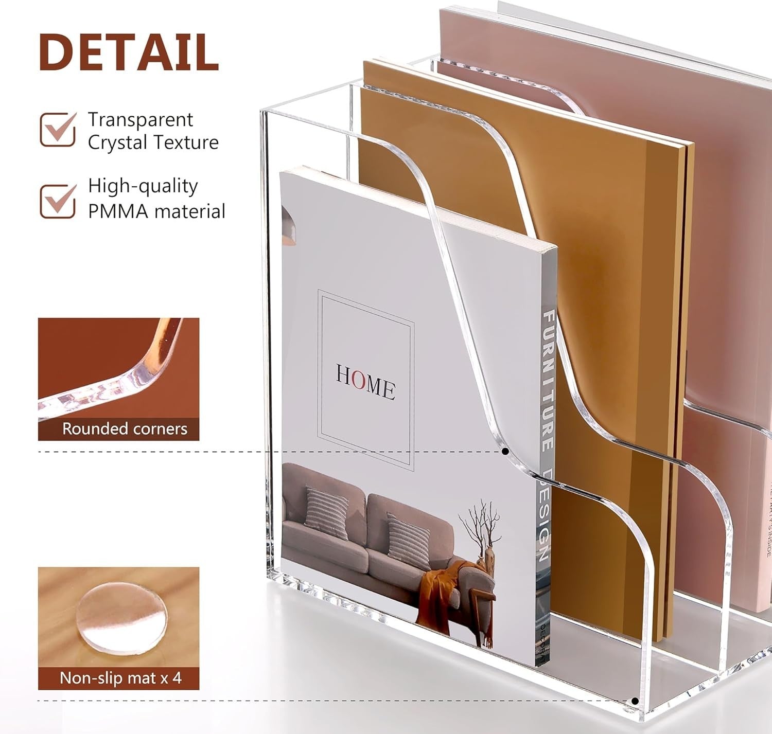 Clear Acrylic Desk Organizer 3-Section A4 File Folder Holder