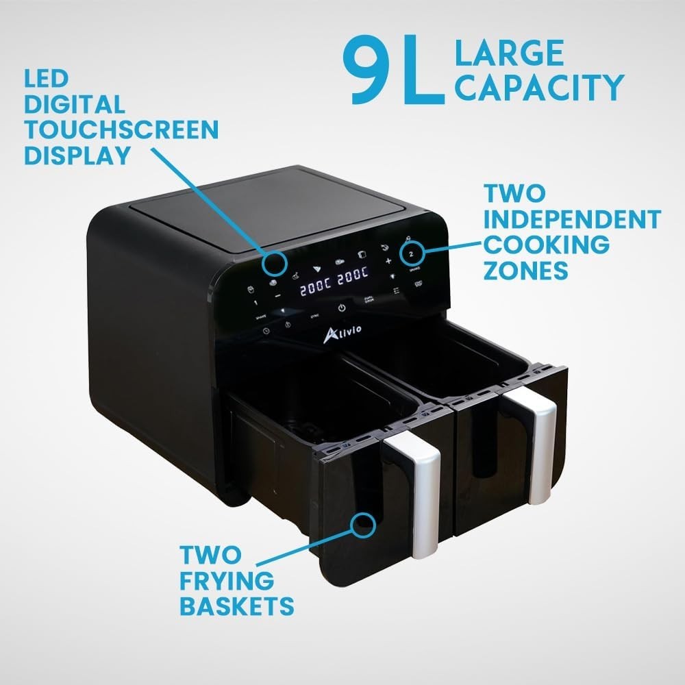 9L Dual Basket Air Fryer | 12 Presets, Visual Window, 2400W, Low-Oil Family Size