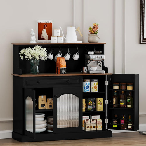 Kitchen Pantry Cupboard Microwave Cabinet Coffee Station Black