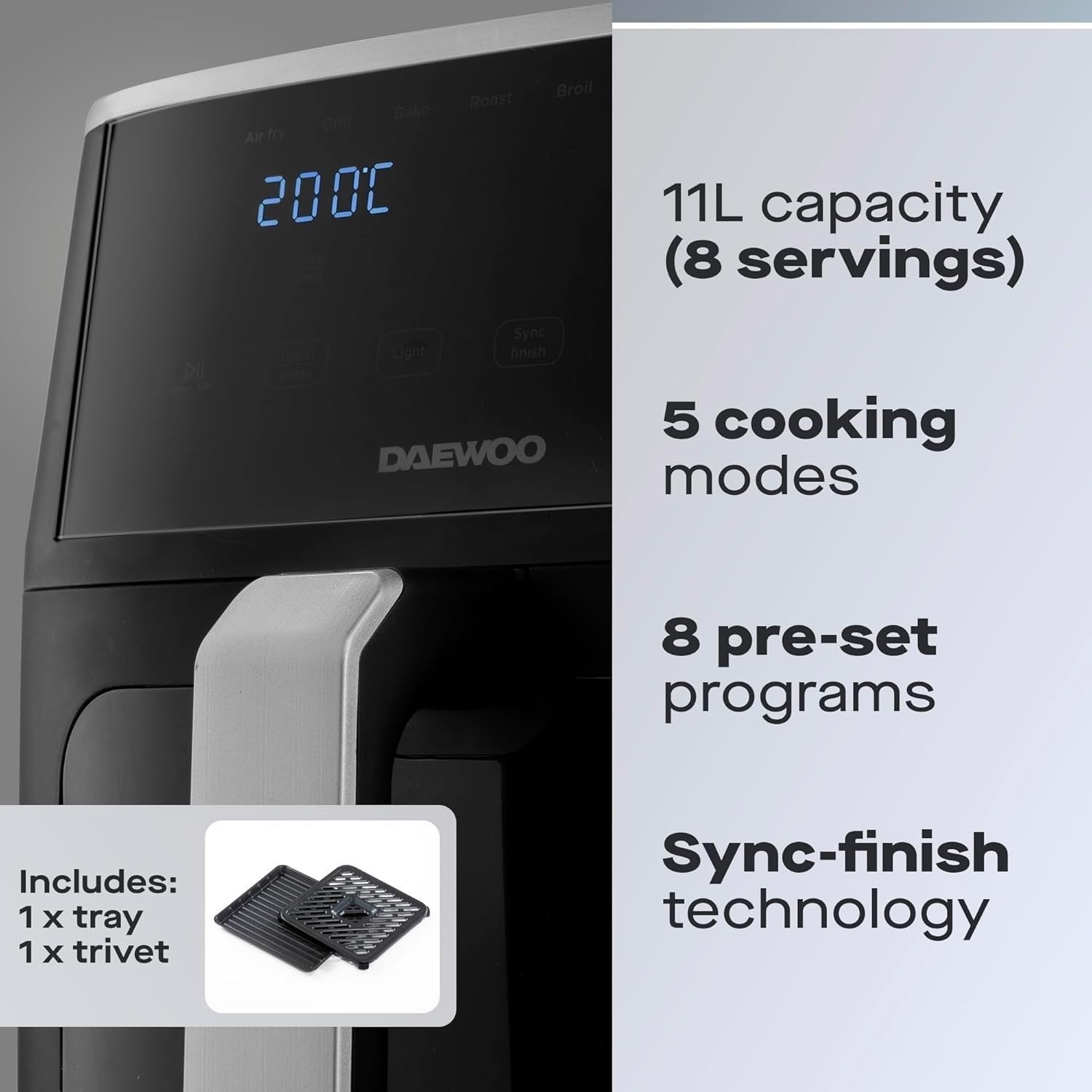 Dual Air Fryer 11L | 6L+5L Sync Finish Digital 8 Presets Healthy Family Cooker