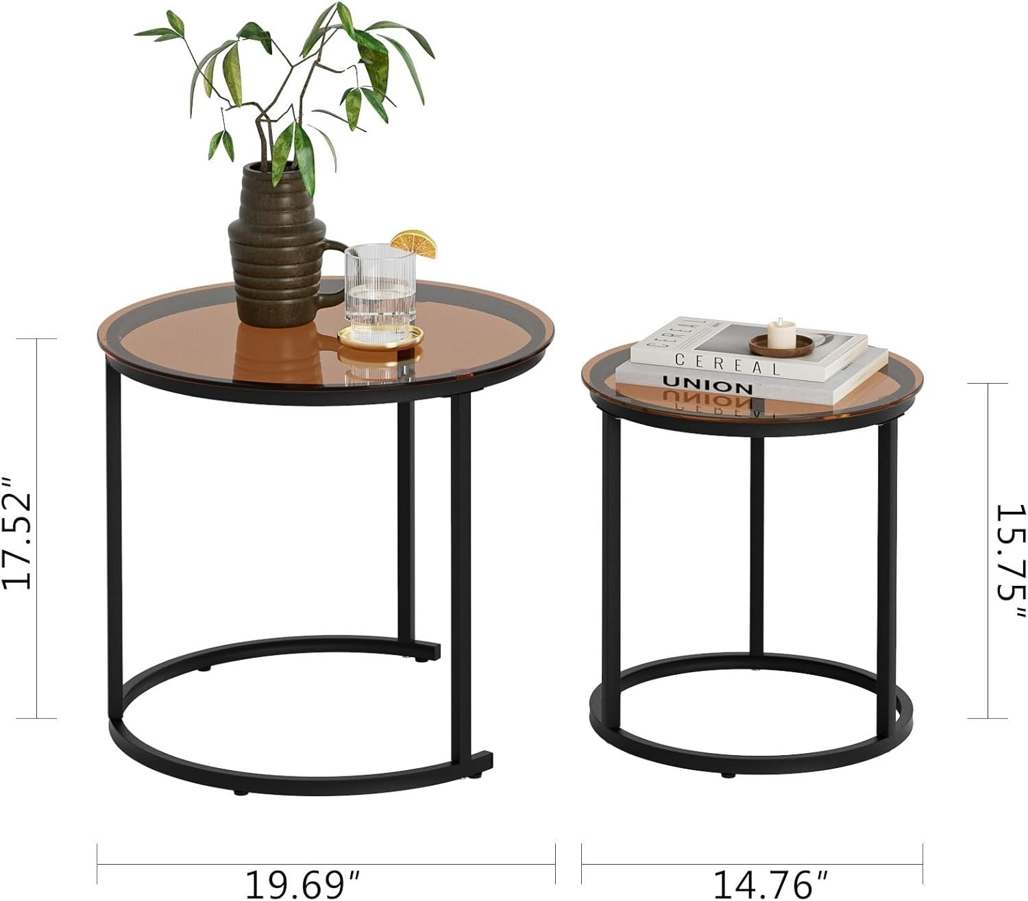 Nesting Coffee Table Set of 2 Modern Round Side End Tables for Living Room