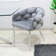 Grey Velvet Dining Chair Chrome Legs Modern Bubble Back Accent Seat