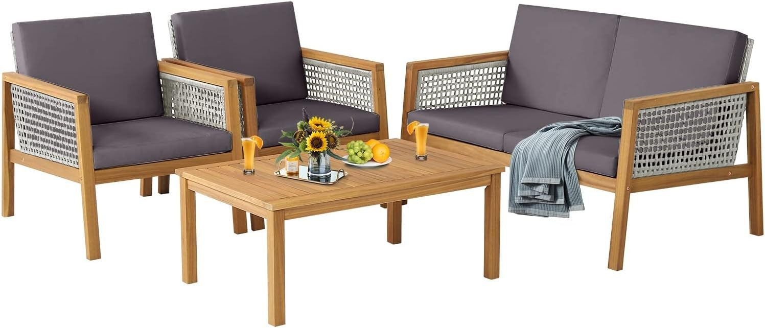 4PC Garden Rattan Sofa Set Outdoor Patio Furniture W/ Coffee Table
