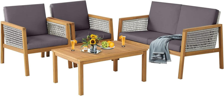 4PC Garden Rattan Sofa Set Outdoor Patio Furniture W/ Coffee Table