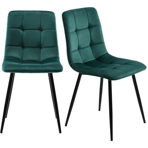 Set of 4 Dark Green Velvet Dining Chairs – Modern Padded Seat, Metal Legs
