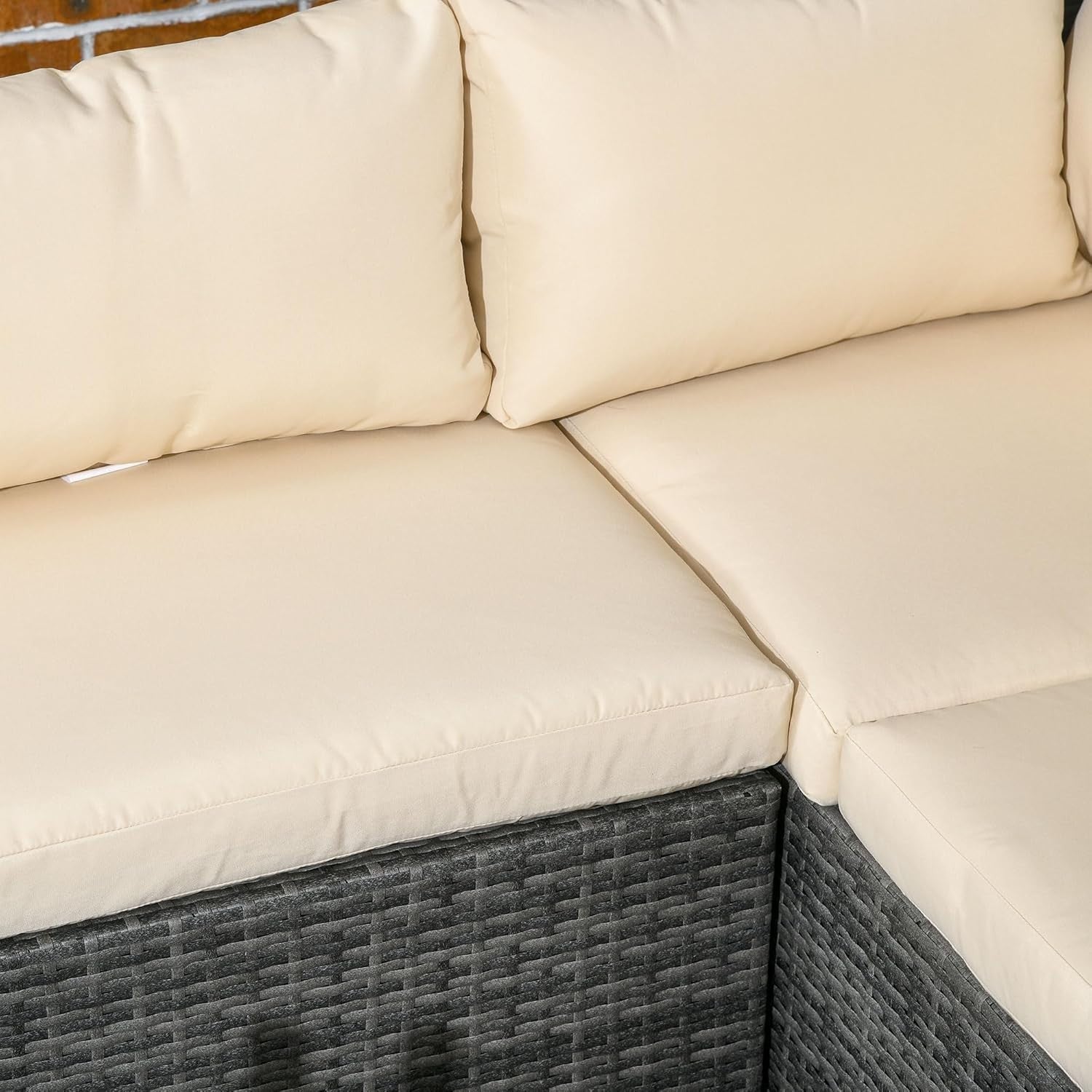 4-Seater L-Shaped PE Rattan Garden Sofa Set with Thick Cushions & Glass Table