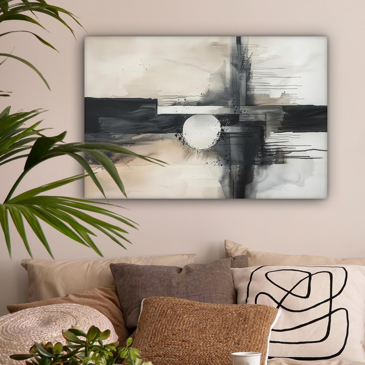 Abstract Grey White Canvas Wall Art 60x40cm Framed Modern