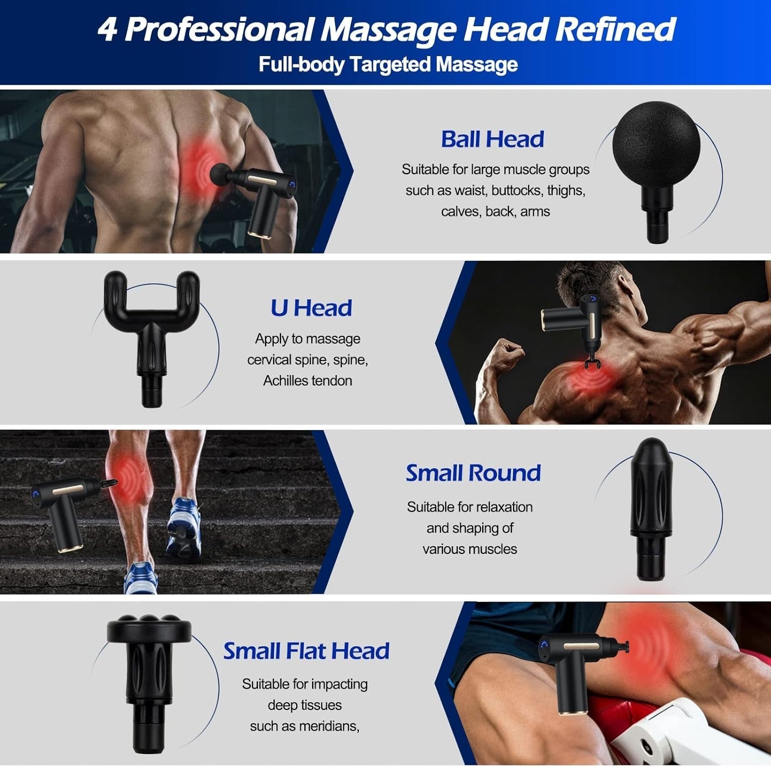 Mini Deep Tissue Massage Gun Portable Muscle Massager Quiet 6 Speeds 4 Heads