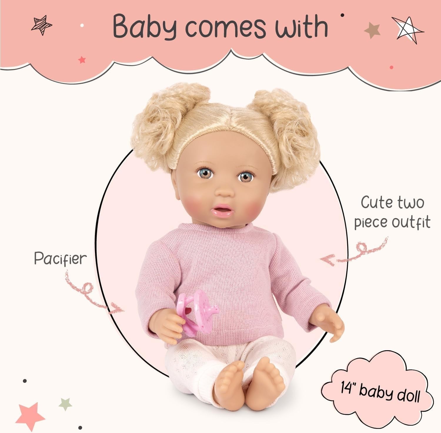 36cm Soft Baby Doll Blue Eyes Blonde Hair Dummy Outfit Toy Kids