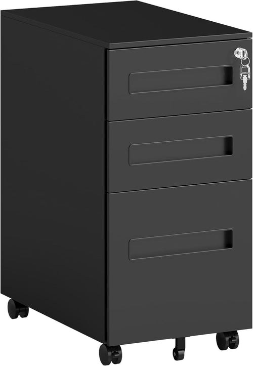 Black 3 Drawer Lockable File Cabinet 30x43.5x60cm Mobile Cabinet