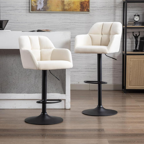 Set of 2 Velvet Swivel Bar Stools Adjustable Height Beige