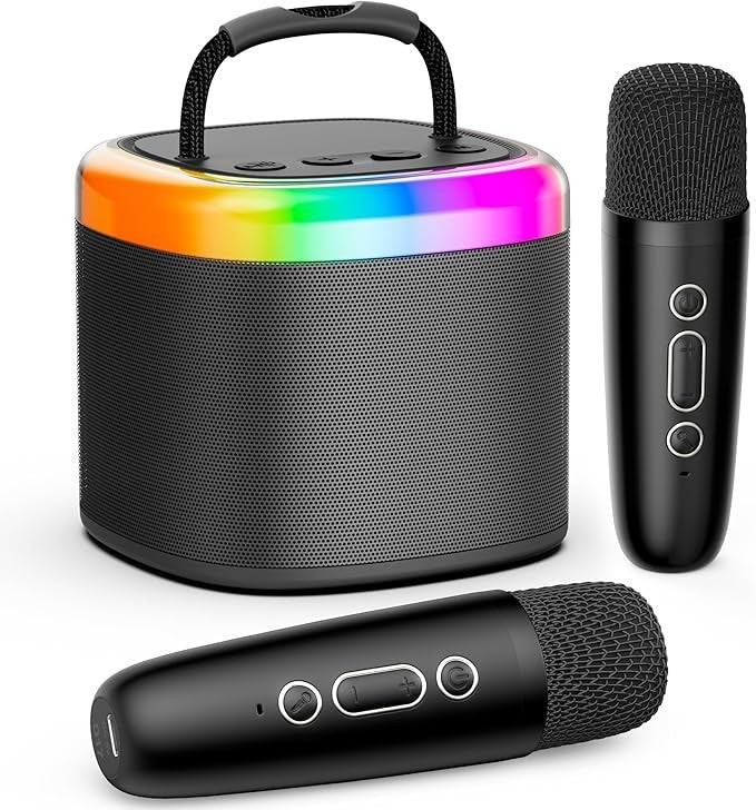JYX Mini Karaoke Machine for Kids with 2 Wireless Mics & Party Lights