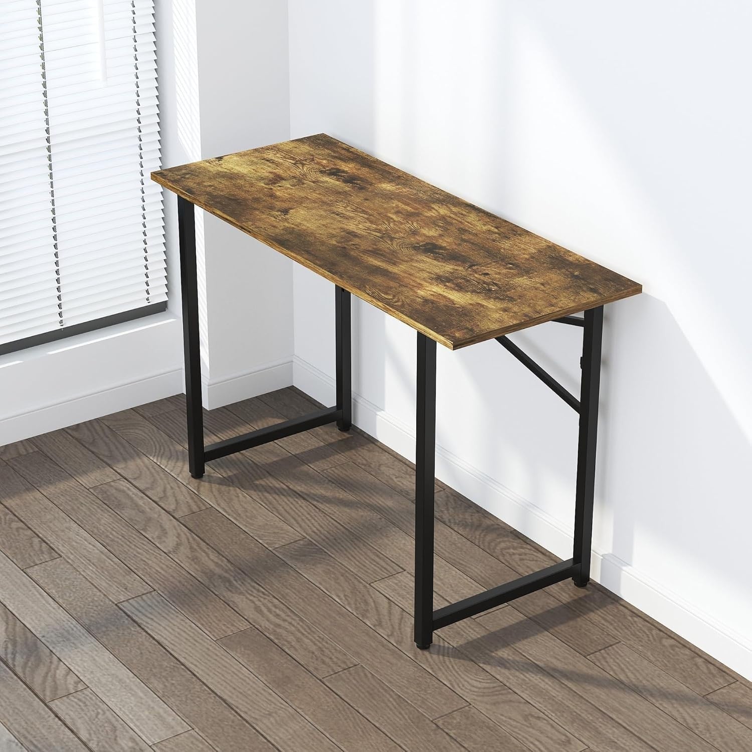 Folding Computer Desk 120cm Rustic Brown No Assembly Home Office Gaming Table