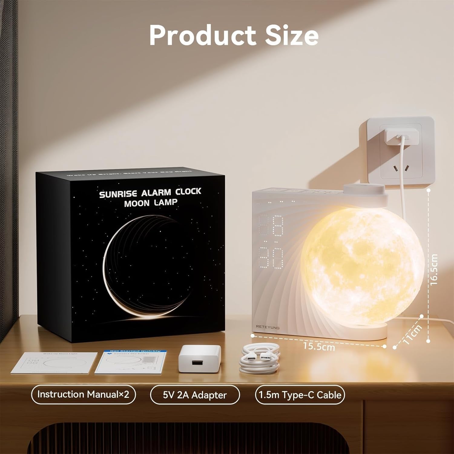 Sunrise Alarm Clock Wake Up Light Moon Lamp LED Night Light Sounds