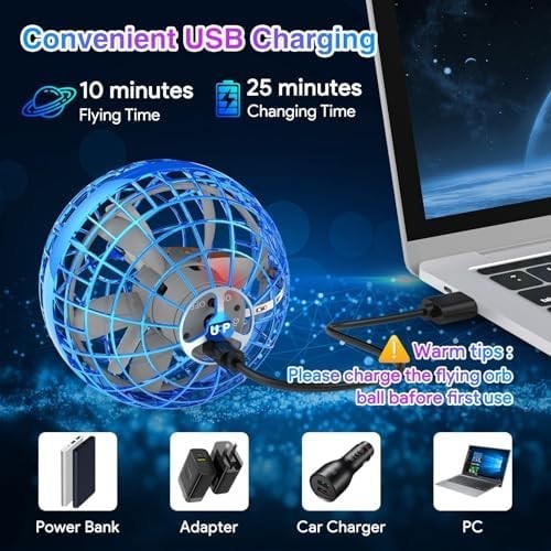 LED Flying Ball Toy with 360° Spin, Rechargeable Hand-Controlled Drone Gift
