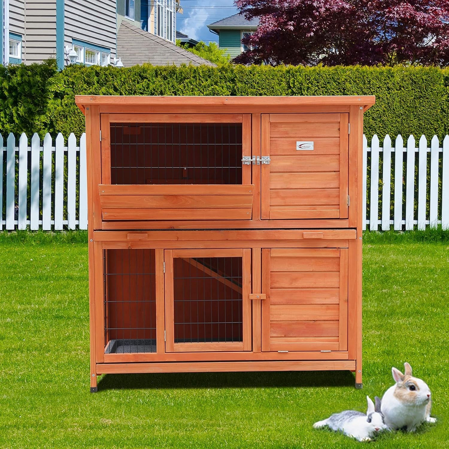 Large 2 Tier Rabbit Hutch Double Decker Cage with Ramp Sliding Trays