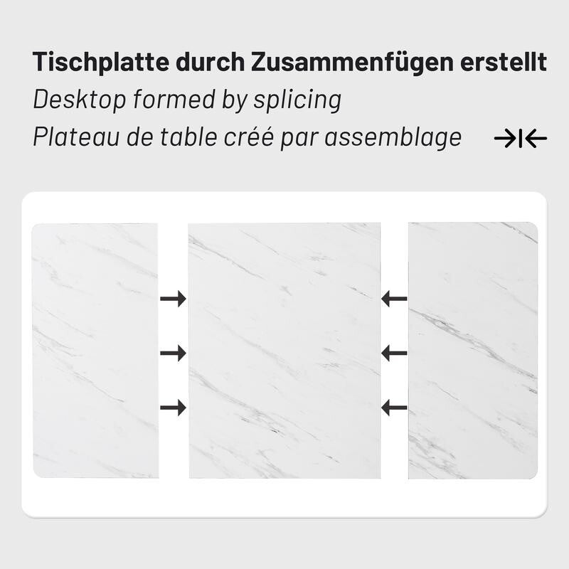 140x80cm Marble Effect Dining Table with Black V-Frame Legs, Adjustable Feet