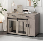 Large Indoor Wooden Dog Crate with Dual Sliding Doors, Storage & Lock