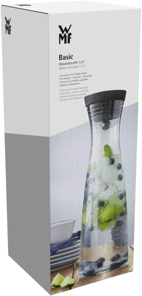 1.5L Glass Water Decanter with Close-Up Stopper | Leakproof Fridge Carafe