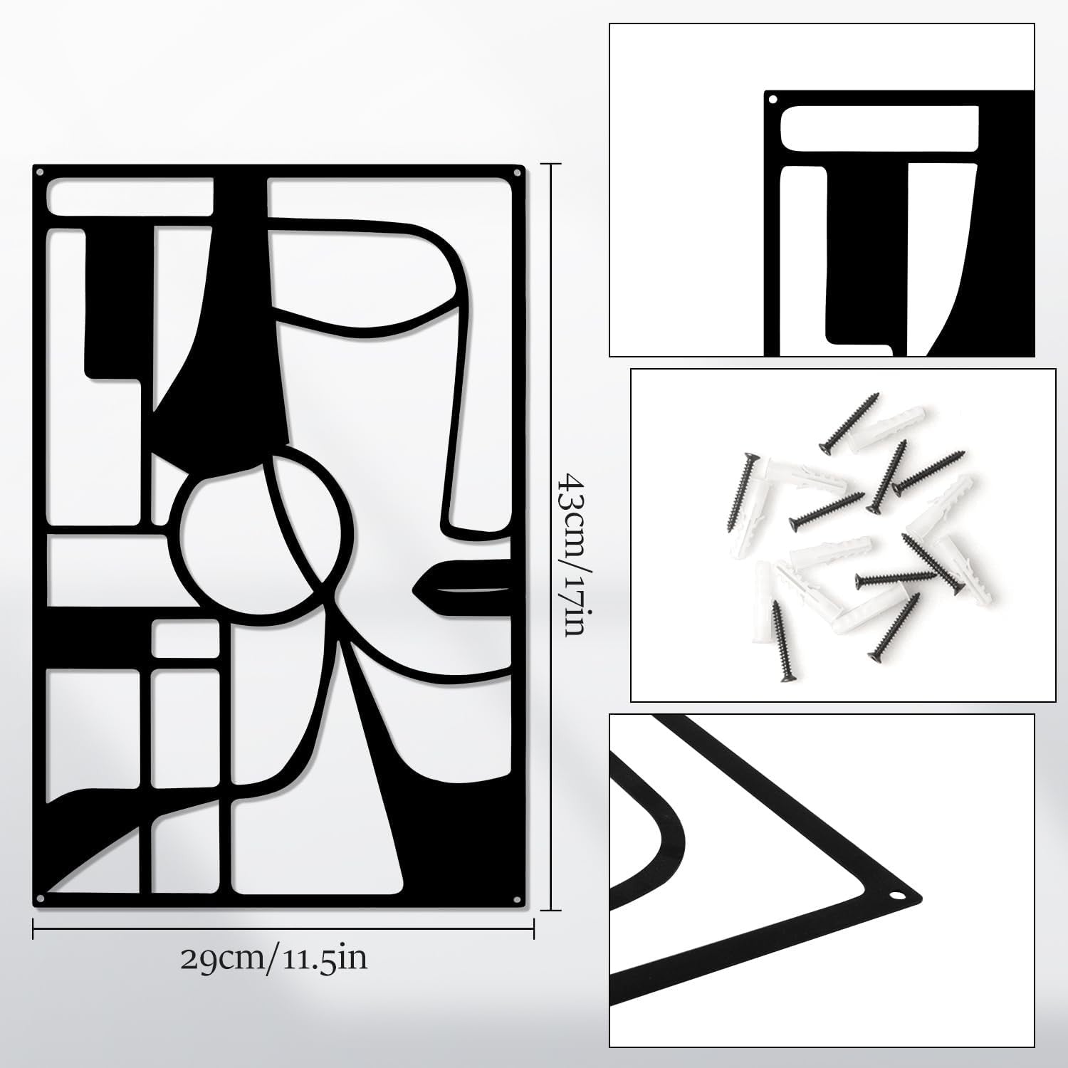 Black Metal Face Wall Art Set 2 Piece Modern Geometric Minimalist Decor