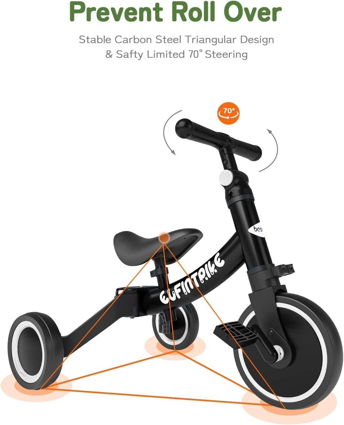 5 in 1 Toddler Tricycle Balance Bike Removable Pedals Kids 1-4 Years