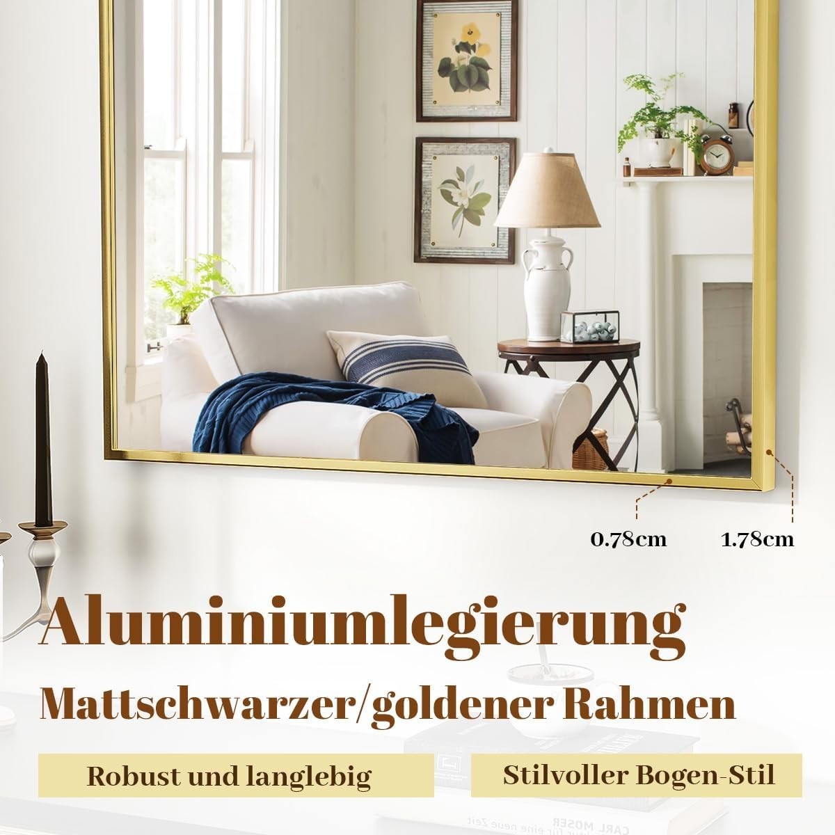 Gold Arch Wall Mirror 100x75cm Elegant Shatterproof Frame for Bathroom