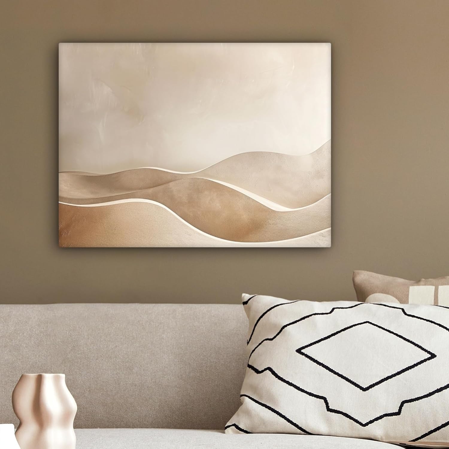 Beige Abstract Canvas Wall Art 40x30cm Framed Modern Hills Print