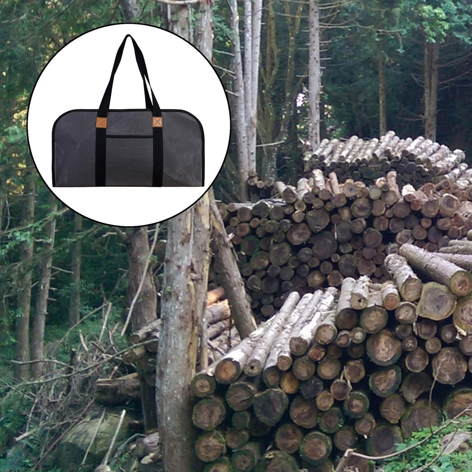 Large Canvas Firewood Tote Bag - Durable Outdoor Wood Carrier with Handles