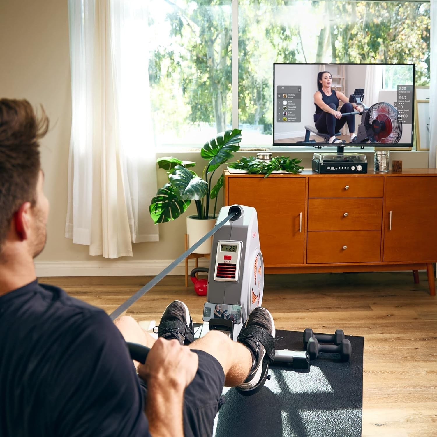 Air Rowing Machine Dynamic Resistance Foldable Rower LCD App Home Gym 135KG