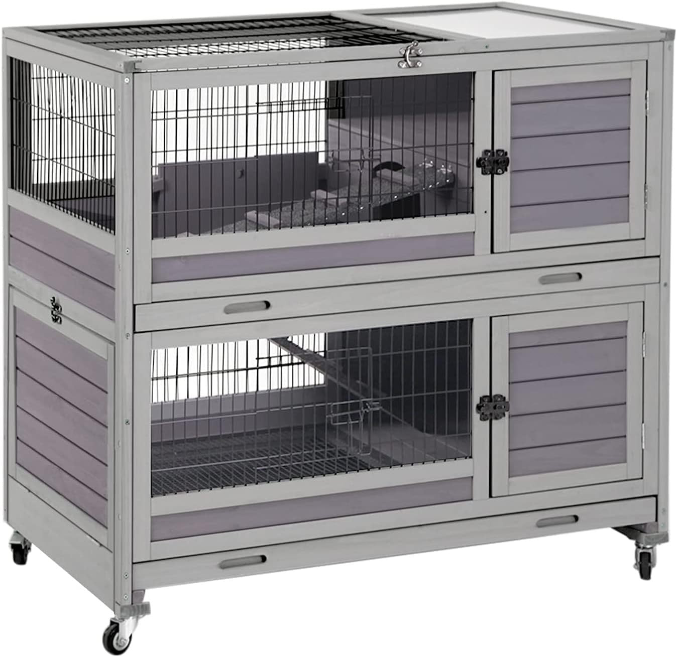 Indoor Outdoor Rabbit Hutch on Wheels Lockable Cage with Deep Tray