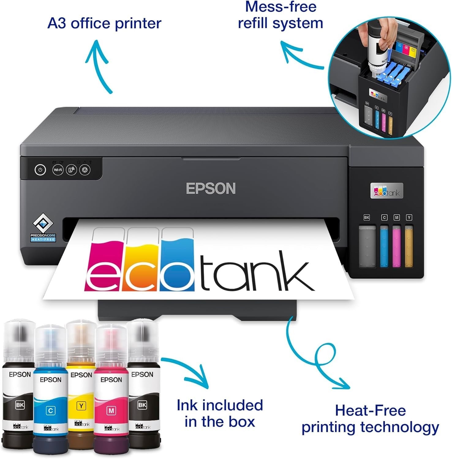 A3 Wi-Fi Ink Tank Printer Black | High Volume Low-Cost Borderless Prints