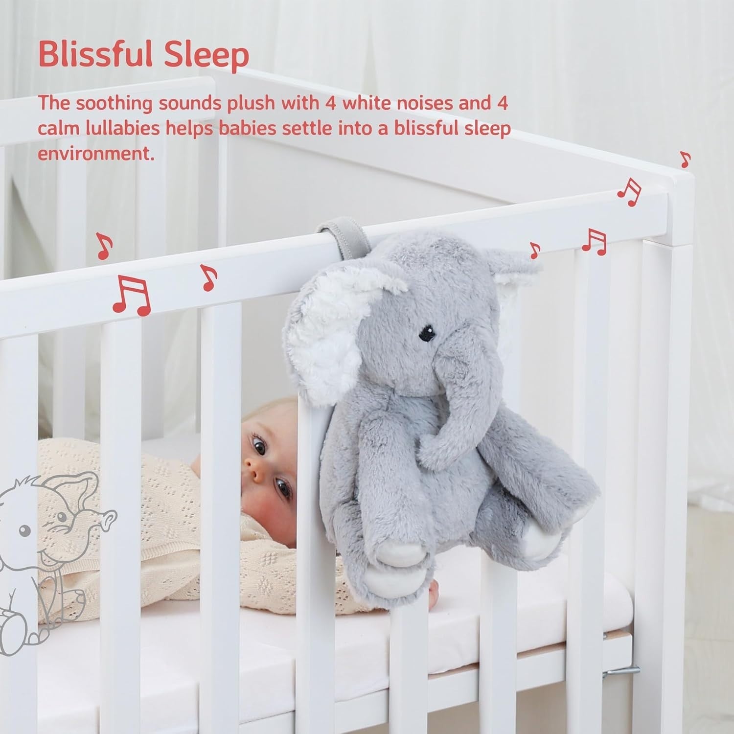 Elliot Elephant Baby Plush White Noise Machine 8 Soothing Sounds