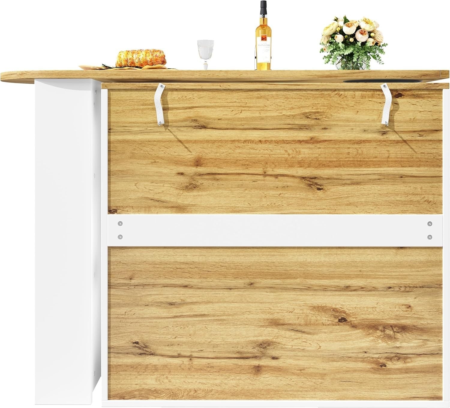 Modern Rotating Bar Table Kitchen Island with Storage & Display Shelves – White