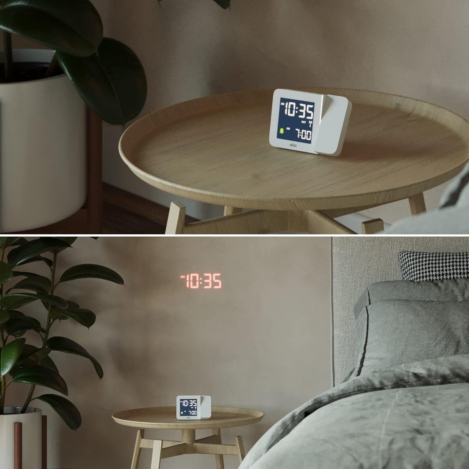 Projection Alarm Clock with Backlight LCD Display Snooze White