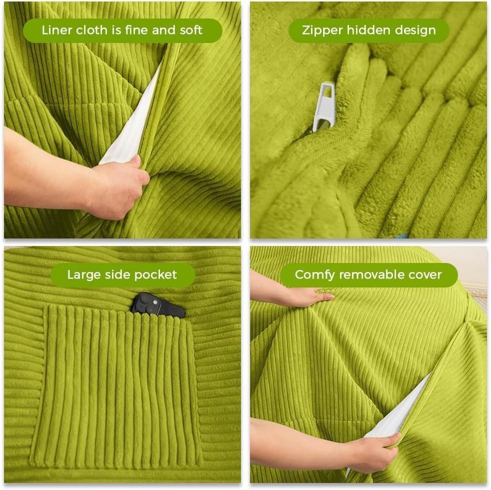 Convertible Bean Bag Sofa Bed Double Chair Lounger Corduroy Green
