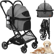Foldable Pet Stroller for Medium Dogs up to 15kg Detachable Carrier Grey
