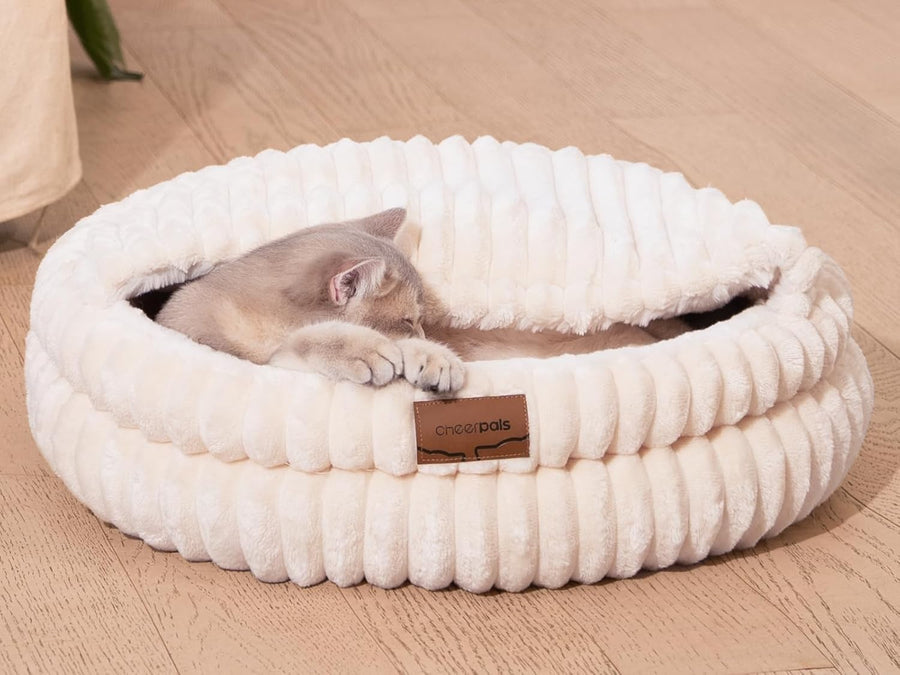 50cm Covered Cat Bed Washable Cozy Cave Soft Indoor Pet Nest Warm