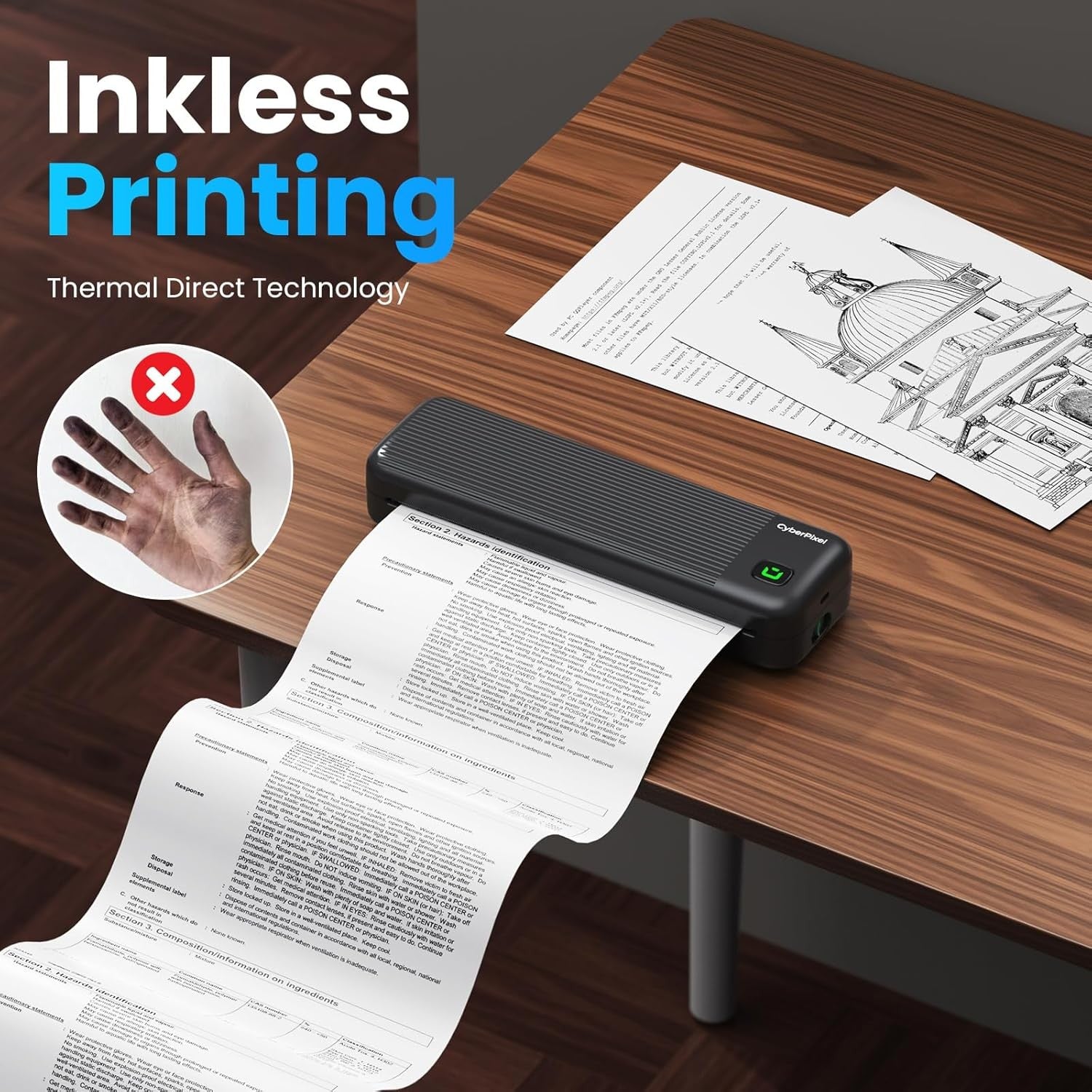 A4 Portable Thermal Printer Bluetooth Inkless Black