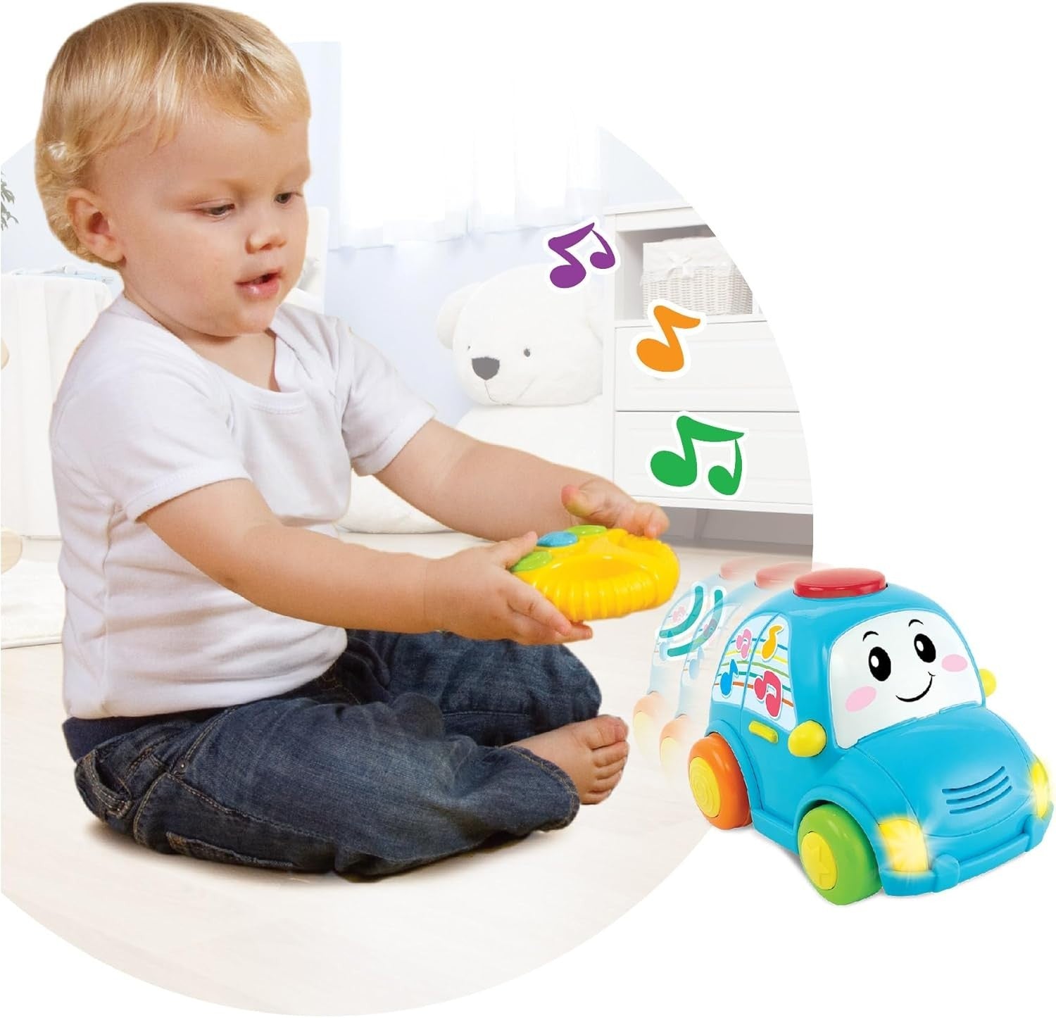 Toddler RC Car with Steering Wheel – Remote Control Toy w/ Sounds & Lights