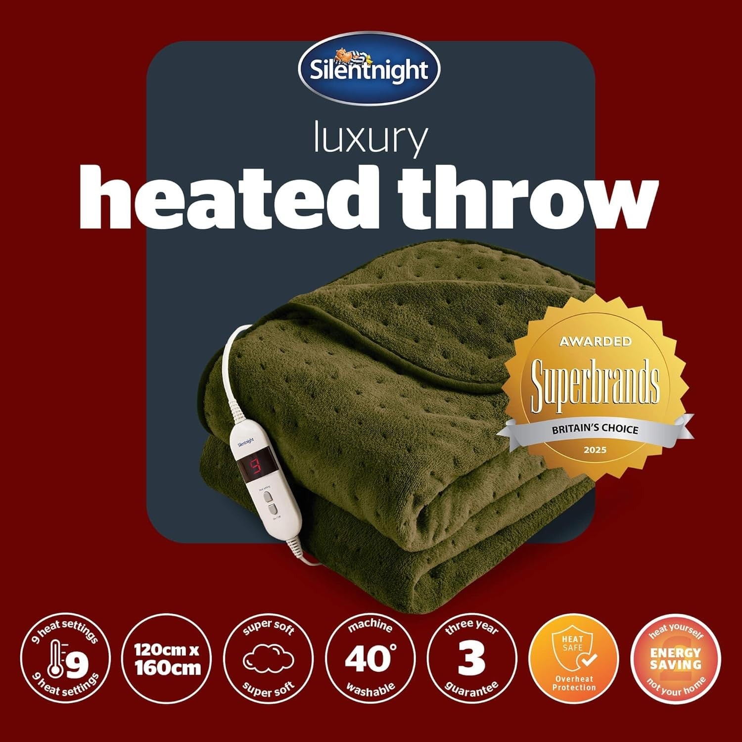 Electric Heated Throw Blanket Fleece Fast Heat 9 Settings 120x160cm