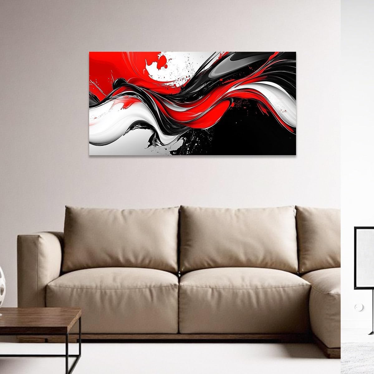 Large Black White Red Abstract Canvas Wall Art Modern Framed Print