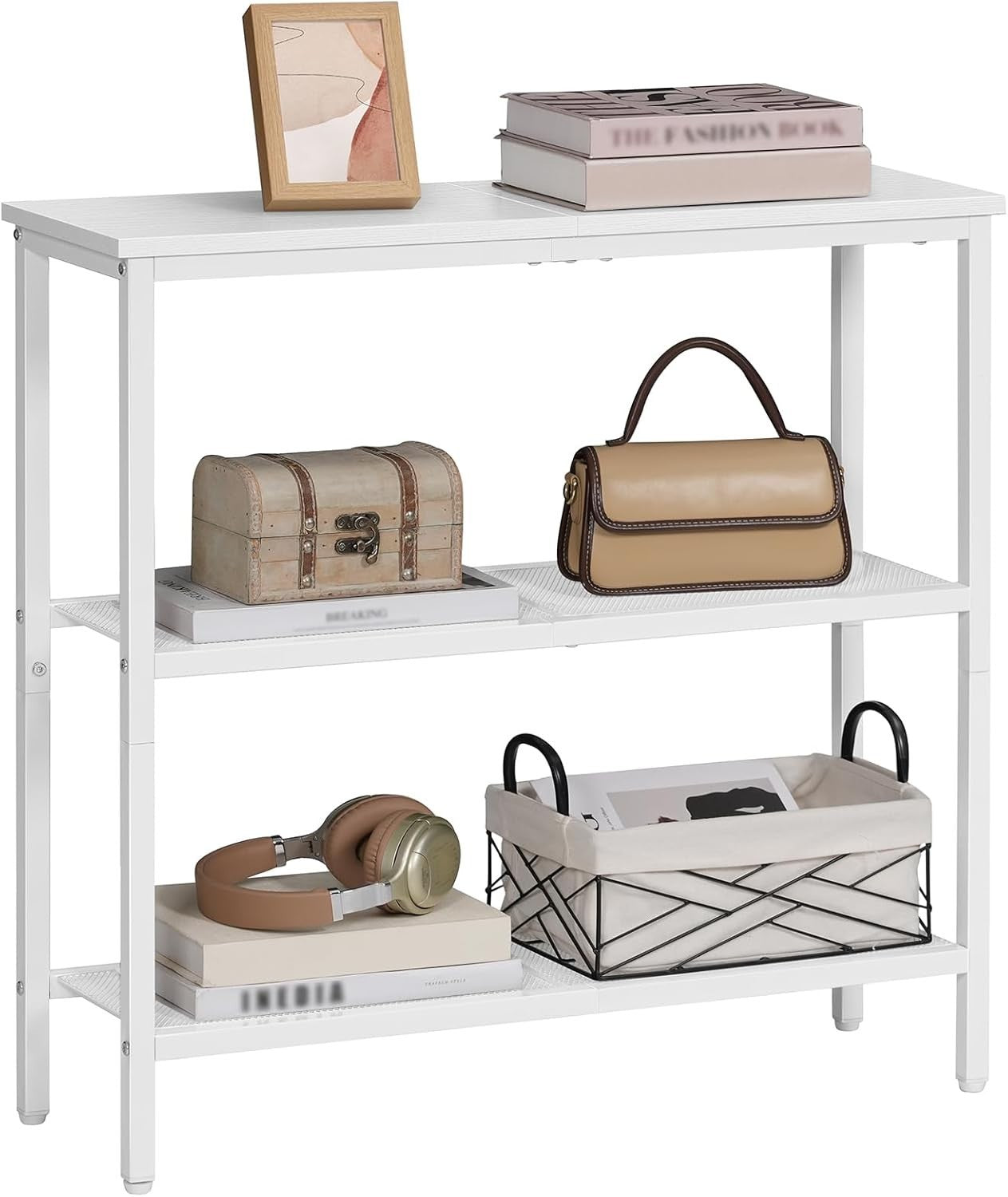 Slim 3-Tier Console Table with Metal Frame & Wide Shelves for Small Spaces
