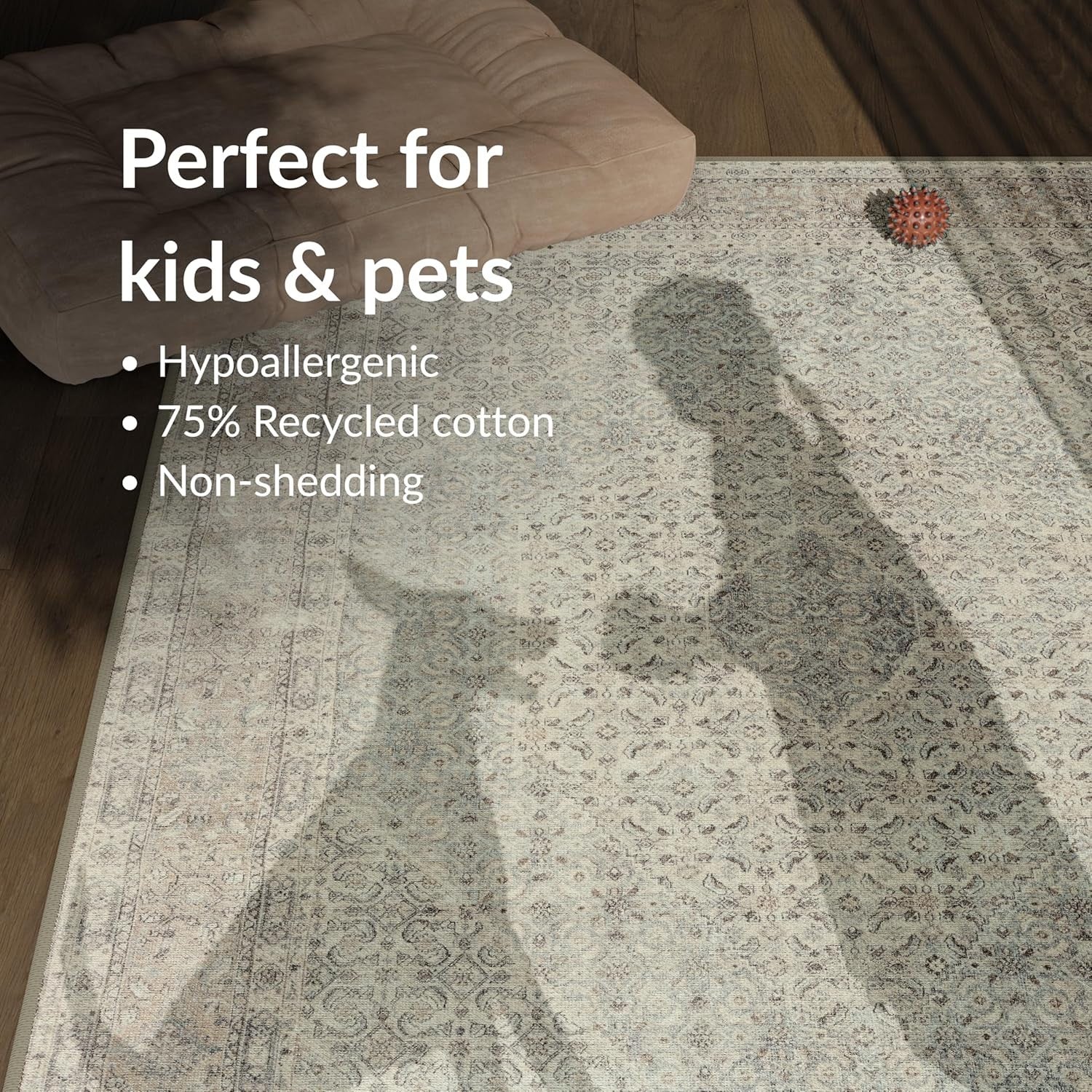 Vintage Washable Rug 80x150cm Non-Slip Soft Neutral Runner for Hallway & Home