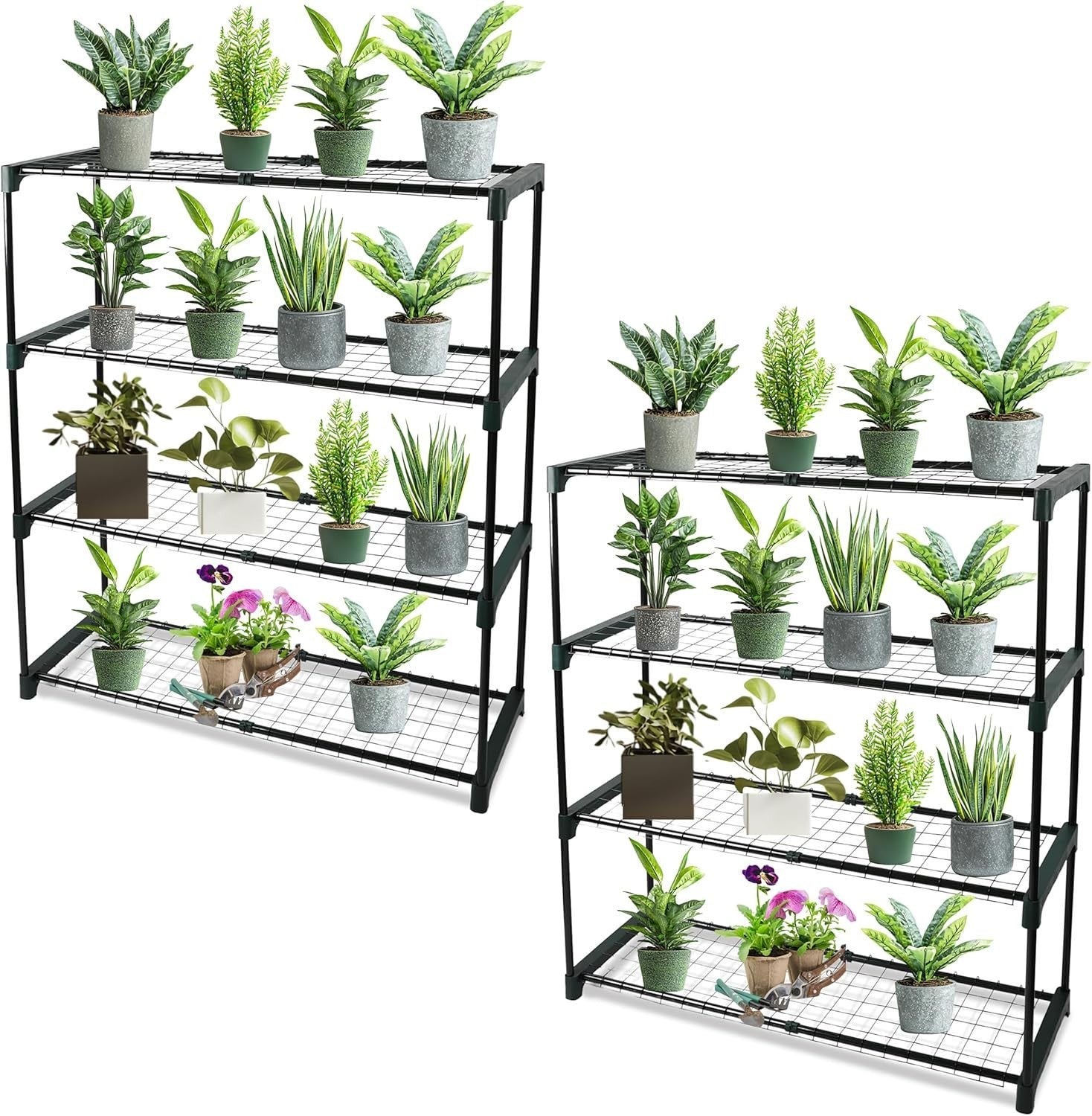 4-Tier Garden Plant Shelving Rack Metal Storage Stand Indoor Outdoor