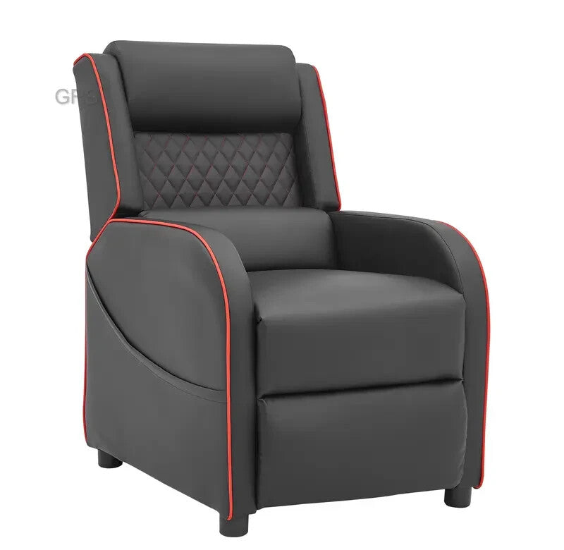 Black/Red Gaming Recliner Chair Faux Leather Manual Sofa with Footrest & Storage