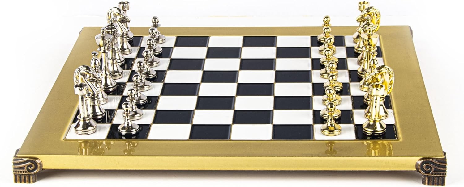 Luxury Metal Staunton Chess Set | Gold & Silver Pieces | 36cm Brass Board & Box