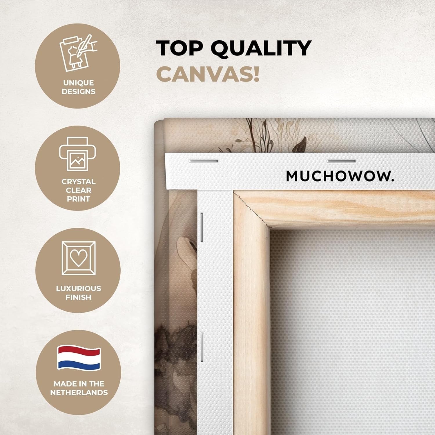 Abstract Floral Canvas Wall Art 30x20cm Beige Nature Print