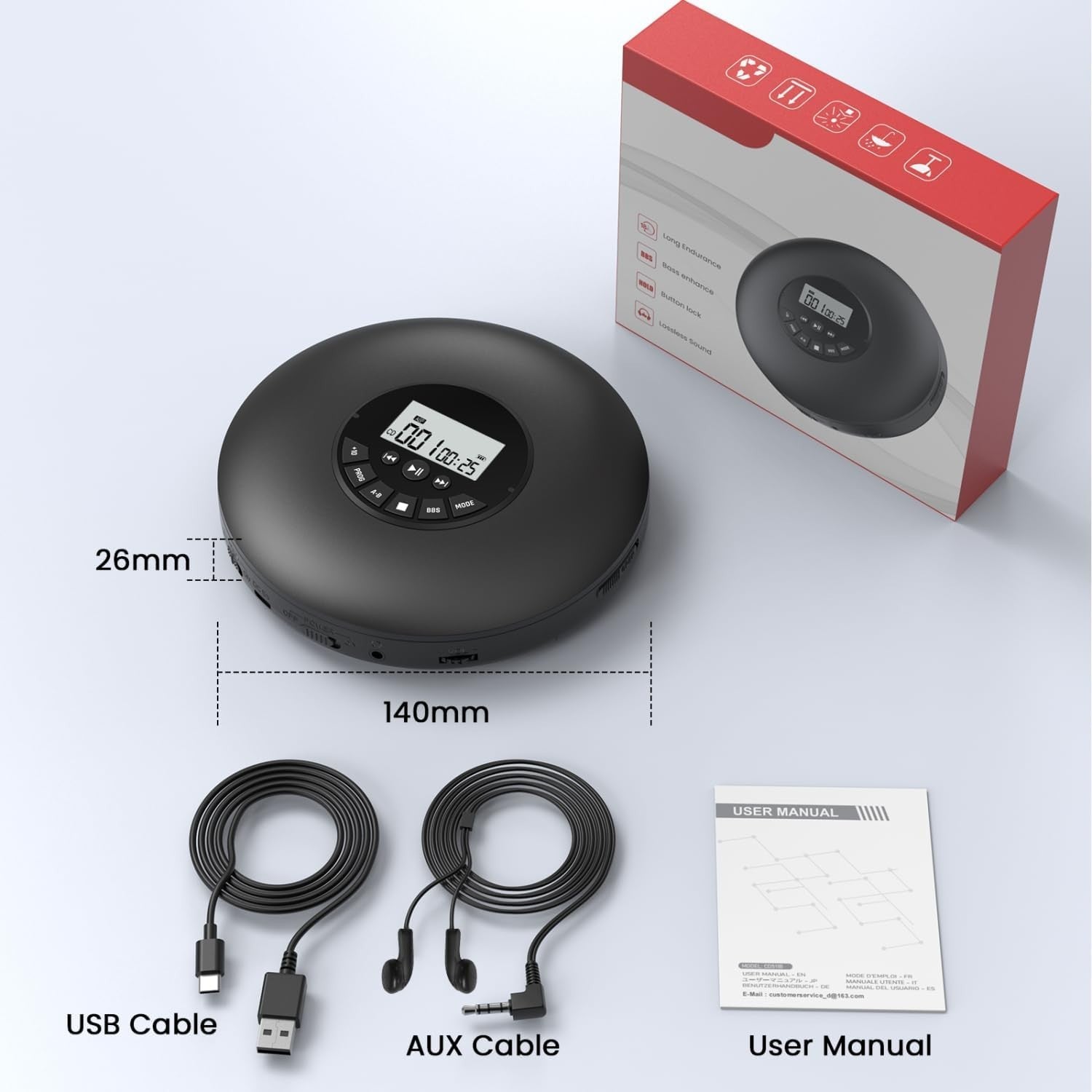 Portable CD Player Discman Anti-Skip CD-R CD-RW w Earphones LCD