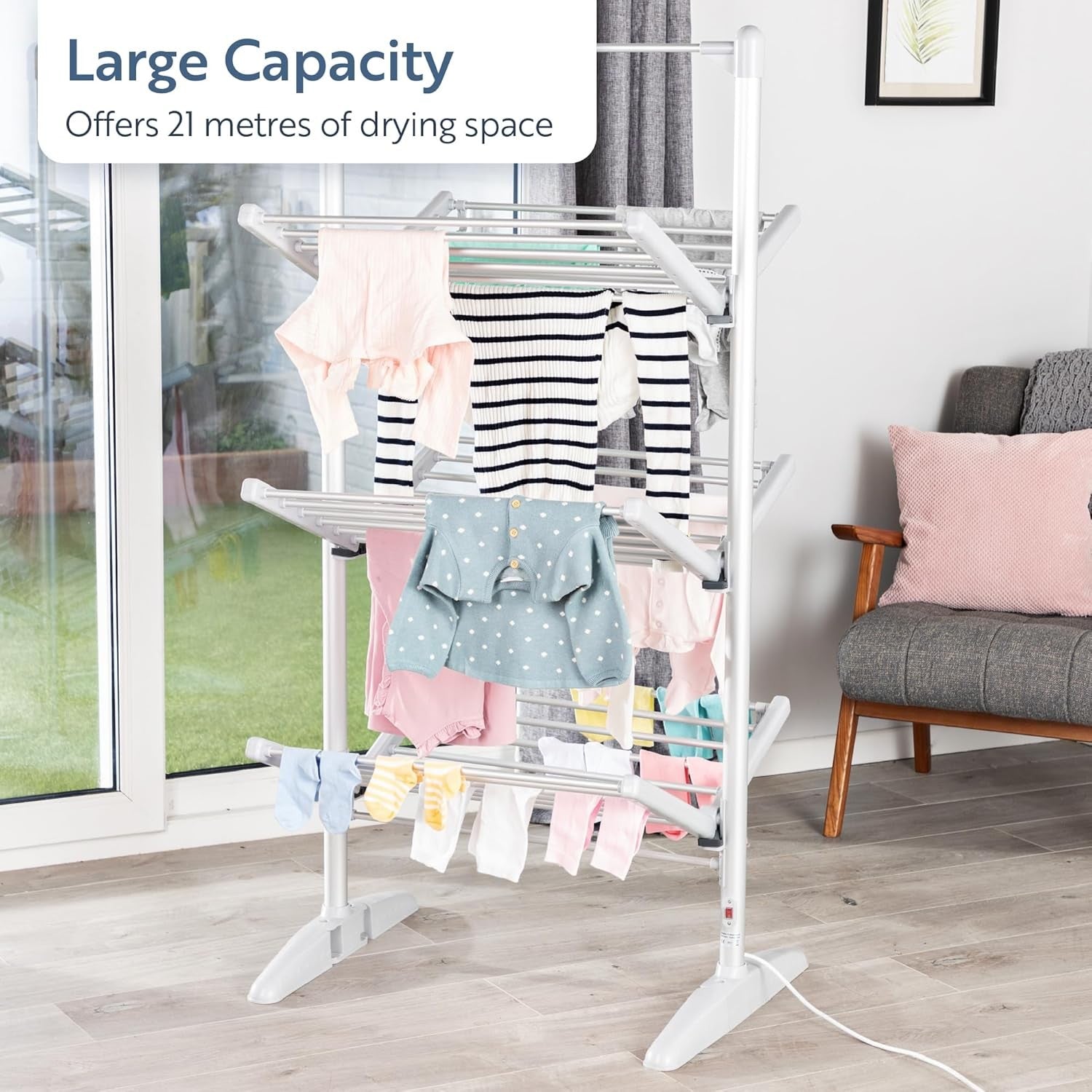 3 Tier Heated Clothes Airer 21m Drying Space 18kg Foldable Electric Indoor